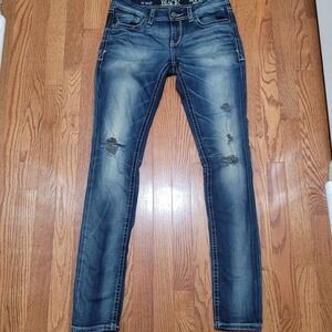 Buckle Black Skinny Jeans Women Size 28x34 Distressed Blue Denim Fit No 053